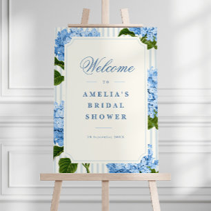 Blue Hydrangea Flowers Bridal Shower Welcome Sign
