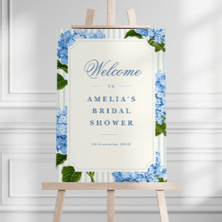 Blue Hydrangea Flowers Bridal Shower Welcome Sign
