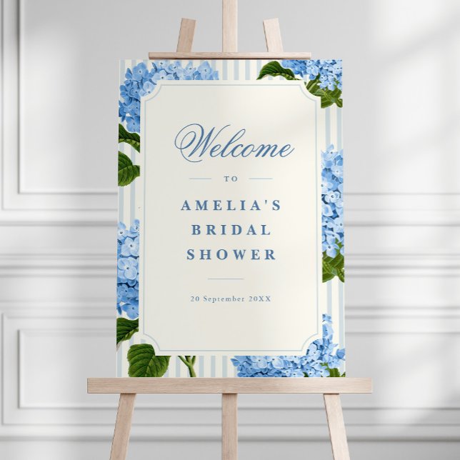 Blue Hydrangea Flowers Bridal Shower Welcome Sign (blue hydrangea flowers bridal shower welcome sign)