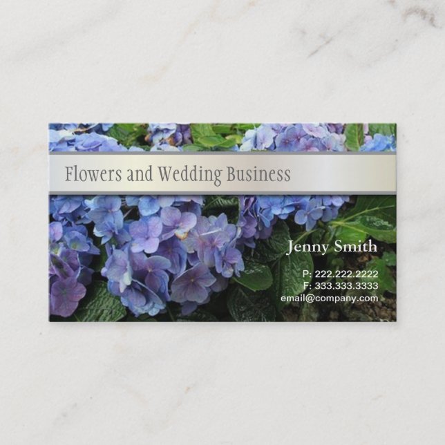 Blue hydrangea flowers business card (Front)