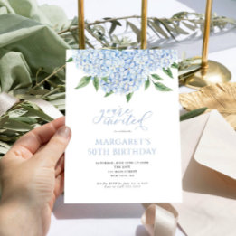 Blue Hydrangea Flowers Calligraphy Birthday Invitation