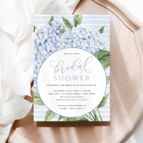 Blue Hydrangea Flowers Circle Frame Bridal Shower Invitation