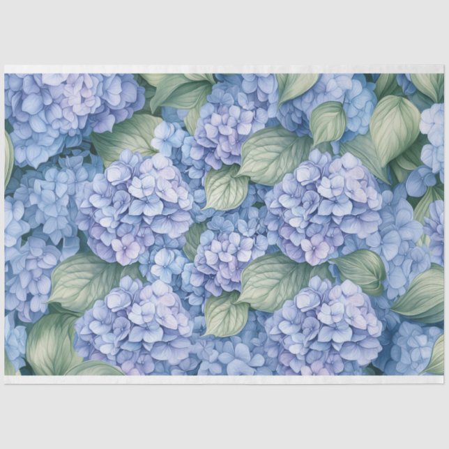 Blue Hydrangea Flowers Cottagecore Decoupage Tissue Paper (Front)