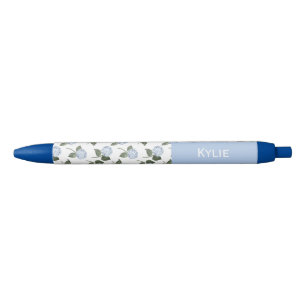Blue Hydrangea Flowers Custom Name  Pen