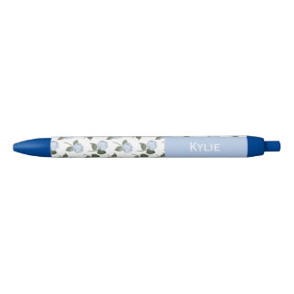 Blue Hydrangea Flowers Custom Name  Pen