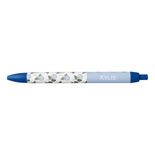 Blue Hydrangea Flowers Custom Name  Pen (Front)