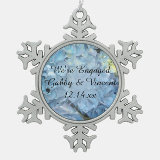 Blue Hydrangea Flowers Engagement Snowflake Pewter Christmas Ornament