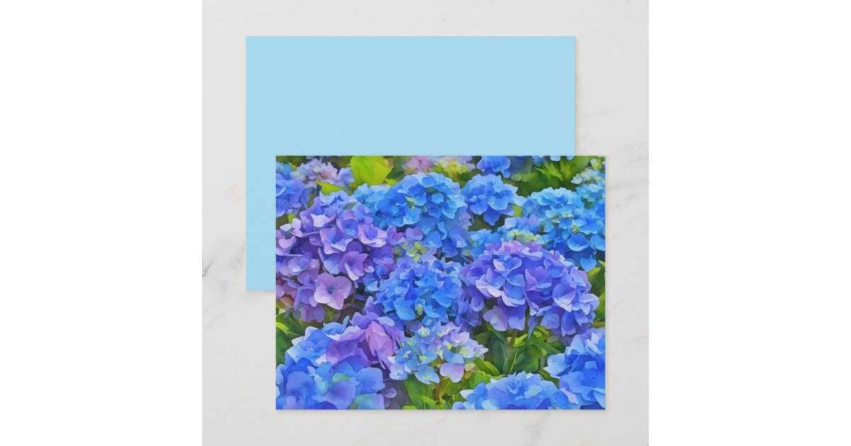 Blue Hydrangea Flowers Floral Art Note Card Set | Zazzle
