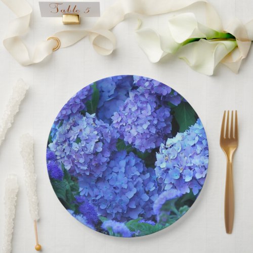 Blue Hydrangea Flowers Floral Paper Plates