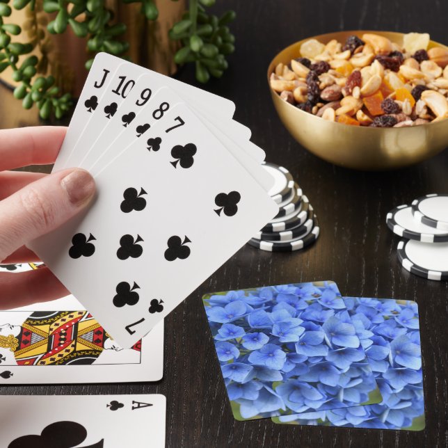 Blue Hydrangea Flowers Floral Poker Cards (In Situ)