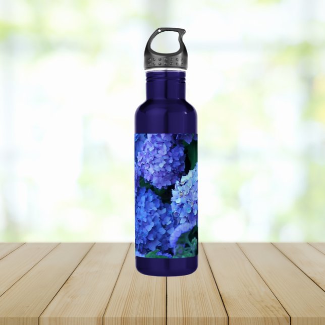 Blue Hydrangea Flowers Floral Stainless Steel Water Bottle (In Situ)