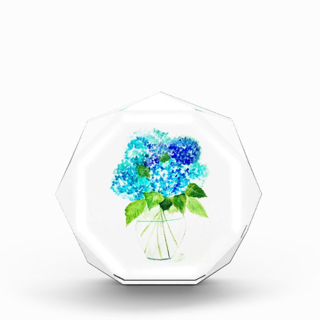 Blue Hydrangea flowers floral watercolor elegant  Acrylic Award (Front)