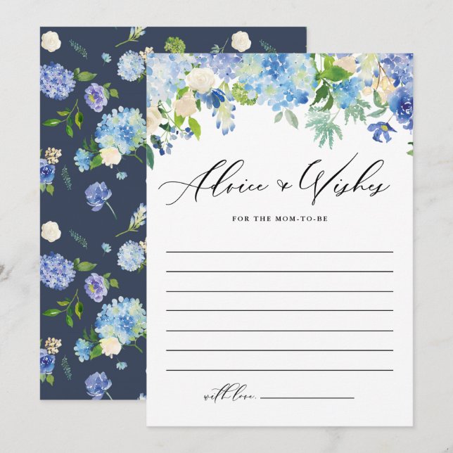 Blue Hydrangea Flowers For Mom Baby Shower Advice Card (Front/Back)