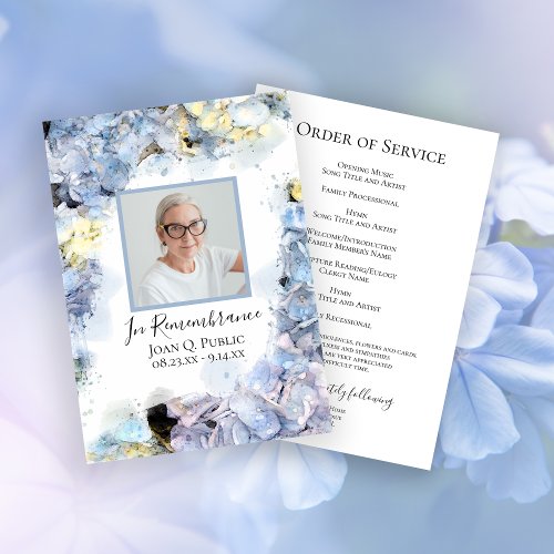 Blue Hydrangea Flowers Funeral Service Program