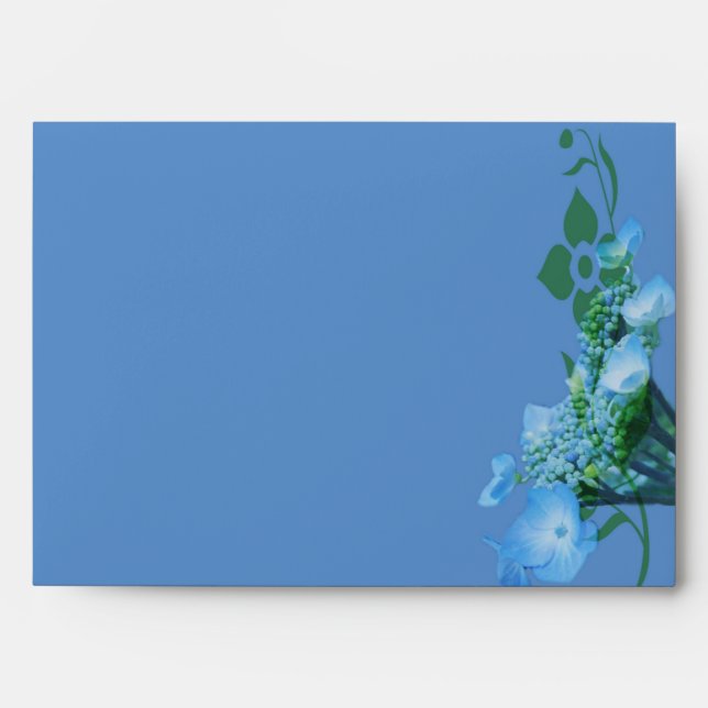 blue hydrangea flowers in blue background envelope (Front)