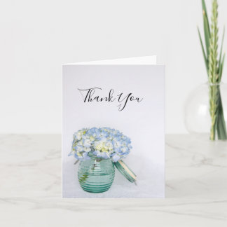 Blue Hydrangea Flowers in Vase Wedding Thank You Card