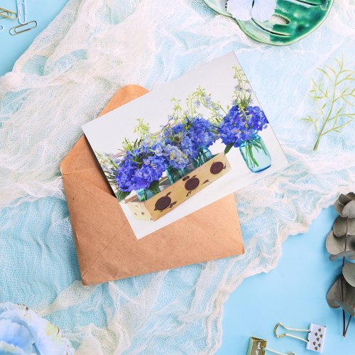 Blue Hydrangea Flowers In Vintage Box Postcard