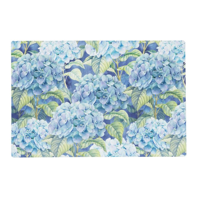 Blue Hydrangea Flowers Laminated Paper Placemat (Front)
