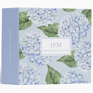 Blue Hydrangea Flowers Large Bloom Cookbook 3 Ring Binder