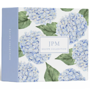 Blue Hydrangea Flowers Large Bloom Cookbook White 3 Ring Binder