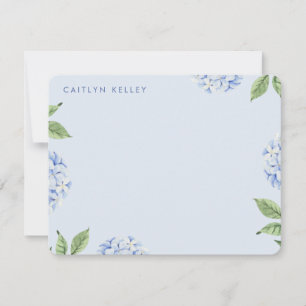 Blue Hydrangea Flowers Light Blue Custom Flat Note Card