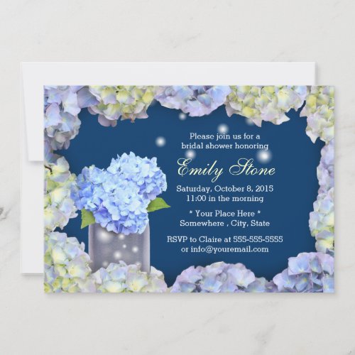 Blue Hydrangea Flowers  Mason Jar Bridal Shower Invitation