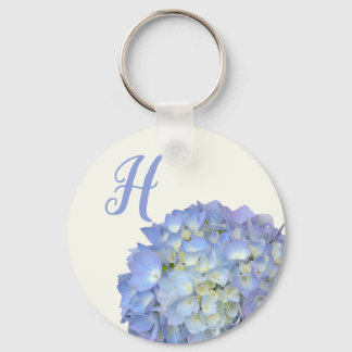 Blue Hydrangea Flowers Monogram Keychain