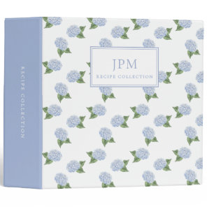 Blue Hydrangea Flowers Pattern Cookbook, Recipe 3 Ring Binder