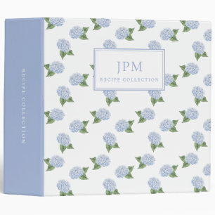 Blue Hydrangea Flowers Pattern Cookbook, Recipe 3 Ring Binder