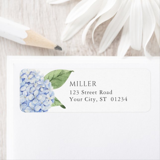 Blue Hydrangea Flowers Personalized Address Label (Insitu)