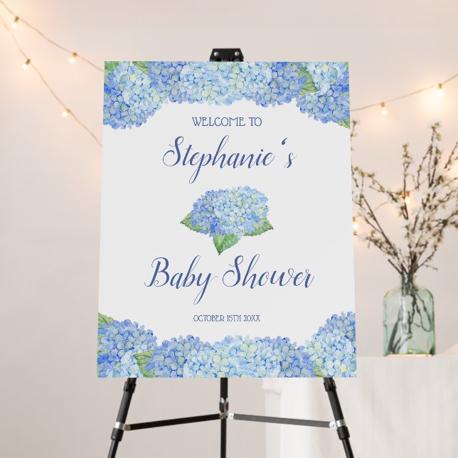 Blue Hydrangea Flowers Personalized Baby Shower Foam Board (In Situ (Stand))
