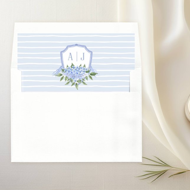 Blue Hydrangea Flowers, Personalized Crest Wedding Envelope Liner (Creator Uploaded)