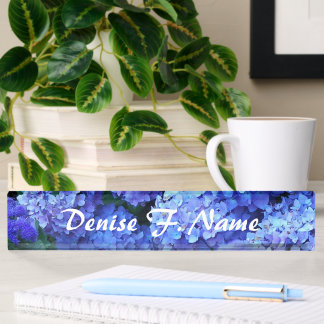 Blue Hydrangea Flowers Personalized Floral Desk Name Plate