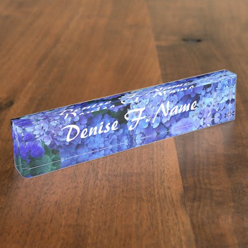 Blue Hydrangea Flowers Personalized Floral Desk Name Plate