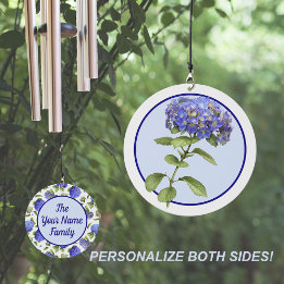 Blue Hydrangea Flowers Personalized Wind Chime