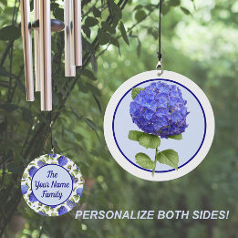 Blue Hydrangea Flowers Personalized Wind Chime