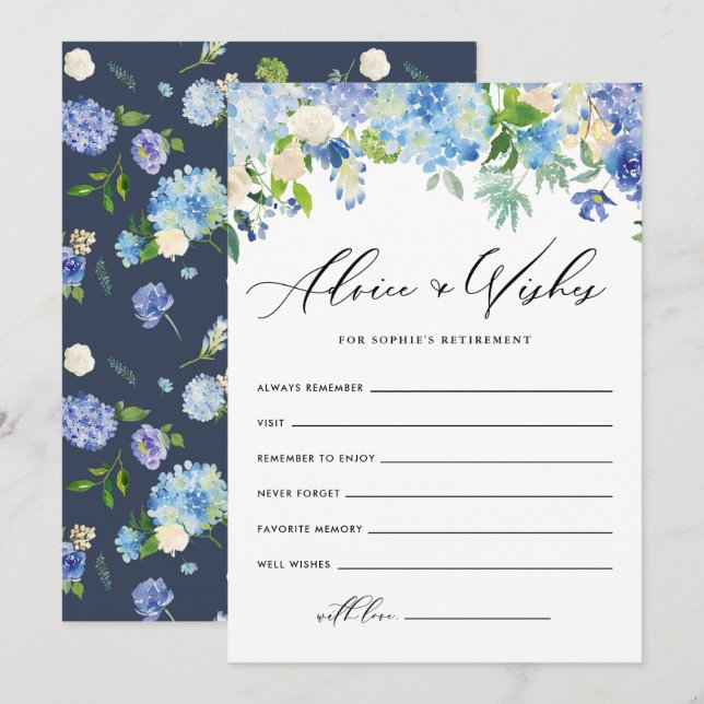 Blue Hydrangea Flowers Retirement Well Wishes Advice Card (Front/Back)