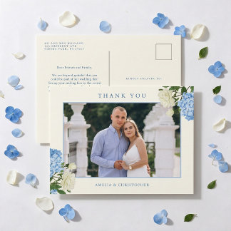 Blue Hydrangea Flowers & Rose Garden Thank You Postcard