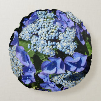 Blue Hydrangea Flowers Round Pillow