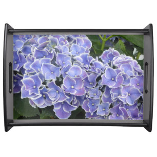 Blue Hydrangea Flowers Serving Tray Black