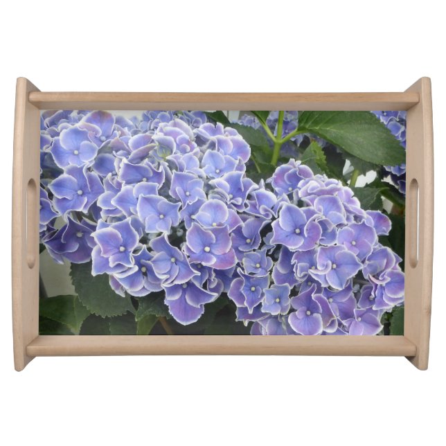 Blue Hydrangea Flowers Serving Tray Natural (Front)