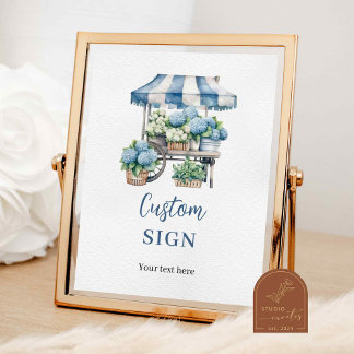 Blue Hydrangea Flower's Shop Custom Party SIgn