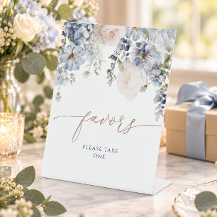 Blue Hydrangea Flowers Shower Favors Sign