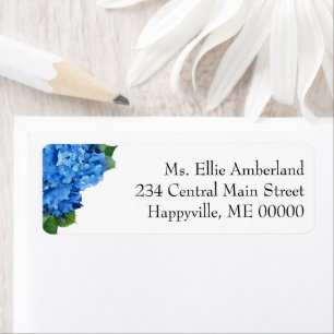Blue Hydrangea Flowers Skinny Return Address Label