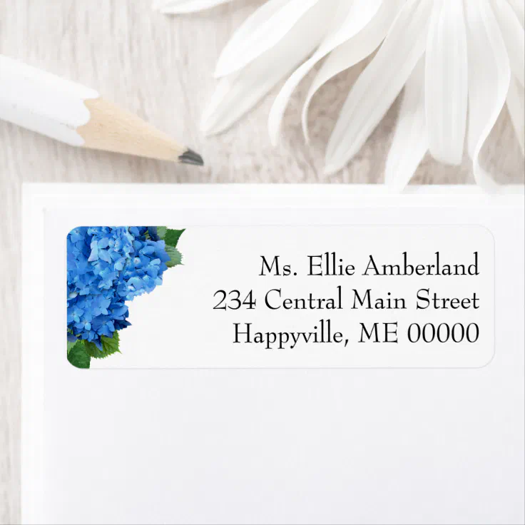 Blue Hydrangea Flowers Skinny Return Address Label
