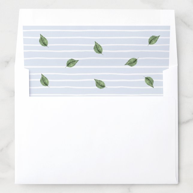 Blue Hydrangea Flowers, Stripe with Leaf Pattern Envelope Liner (In Envelope)