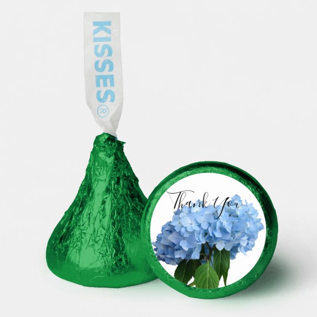 Blue Hydrangea Flowers Thank You Wedding Hershey®'s Kisses® (Front)