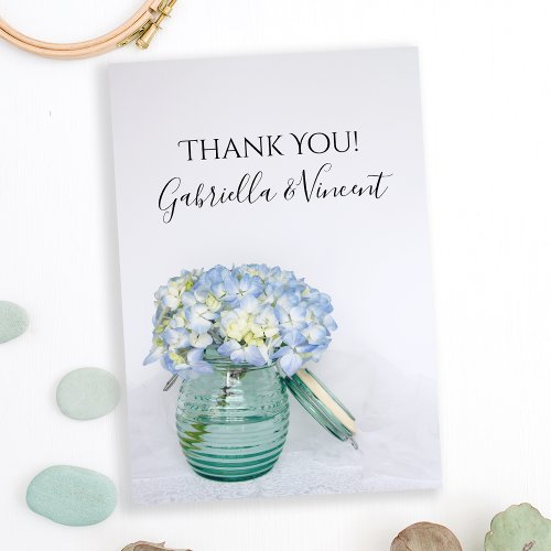 Blue Hydrangea Flowers Vase Wedding Thank You Note