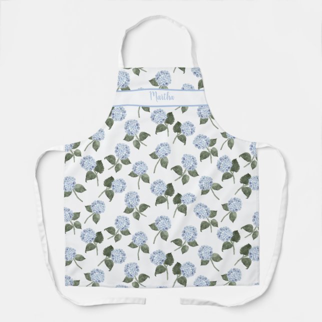 Blue Hydrangea Flowers Watercolor Apron (Front)