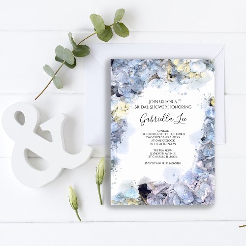 Blue Hydrangea Flowers Watercolor Bridal Shower Invitation
